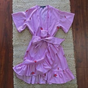 Romeo Juliet Embroidered Stripe Ruffle Wrap Dress